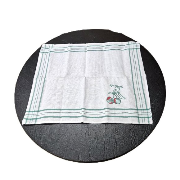 Vintage Portuguese 2 Kitchen Towels – Waffle Cotton Fruit Embroidery Patchwork - Picture 5 of 7